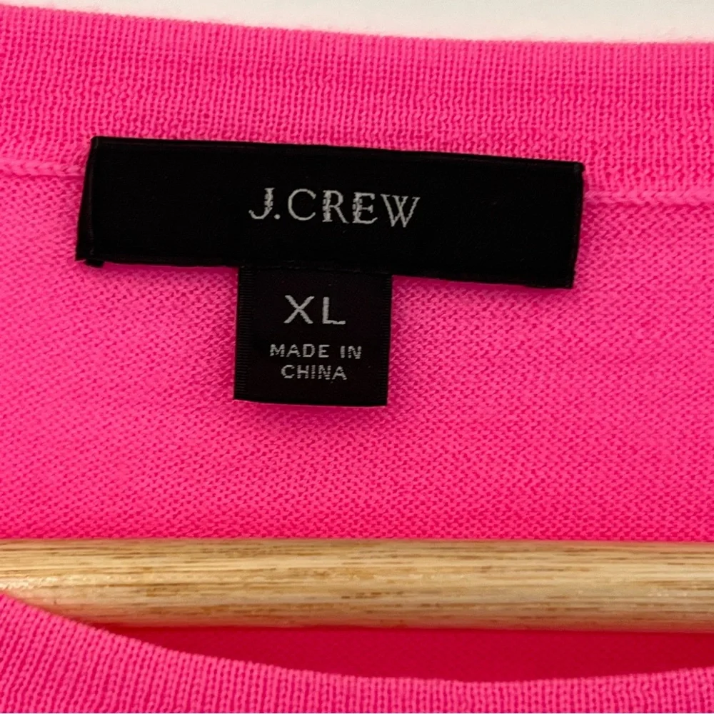 J. Crew Tippi Sweater 100% Merino Wool Hot neon Pink Long Sleeve XL extra large - Picture 3 of 12
